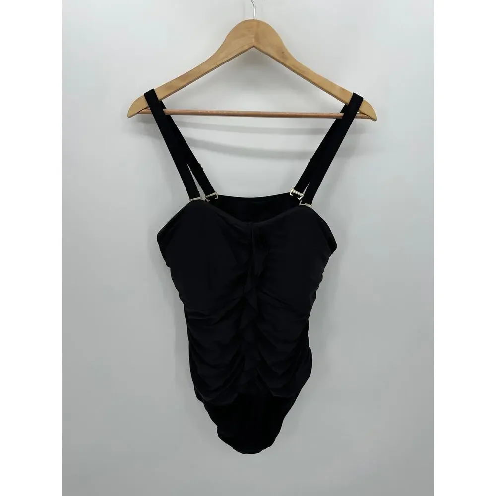 Lands' End Bathing Suit Women 18W Black Ruched One Piece Modest Removable Straps